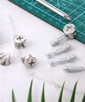 10 Piece Furniture Connecting Rods And 10 Cam Locks Set For Cabinets And Wardrobes, Zinc Alloy Cam Lock Fasteners on table
