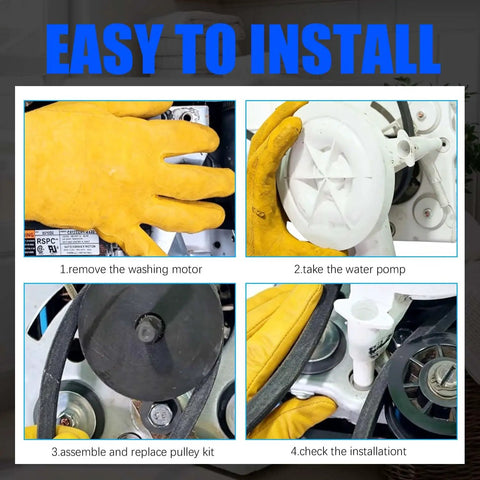 Easy installation steps for Washing Machine Idler Gear Kit Replacement Part 959P3 with belt tensioner included
