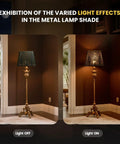 Medium Square Tree Pattern Metal Lampshade For Table And Floor Lamps, 9 x 12 x 8.8 Inches, showing light effects on and off