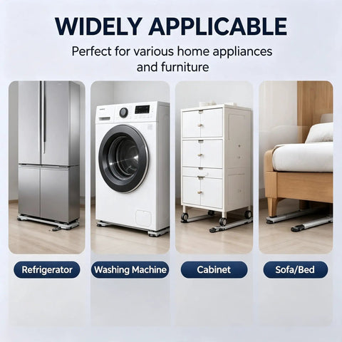 Heavy Duty Adjustable Appliance Mover Dolly With 24 Silent Wheels For Washing Machine And Sofa Moving displayed under various appliances.