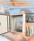 Heavy Duty Workhorse 16X12X8 Electrical Enclosure Box Nema 4 IP66 showing internal details and pre-installed plate.
