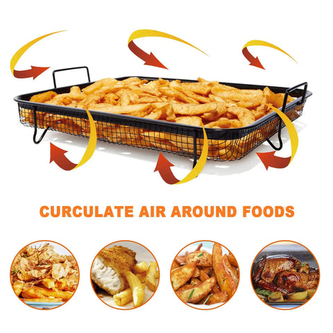 Crisping Oven Basket For Air Fryer Replacement Part Nonstick Stainless Steel Crisper Tray with French fries, 13x11x3.3 inches.