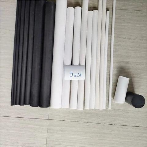 PTFE Solid Bar With Graphite Filler For Smooth Sliding 10 To 50 Mm Diameter 50 Cm Length White Or Black Non Toxic Eco Friendly PTFE Machining DIY Material For Industrial And Hobby Projects