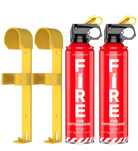 Two Pack Fire Extinguisher Kit ABCK Spray For Home Kitchen Car Grill With Mounting Brackets, Compact Easy Activate 8 In 1 Fire Protection