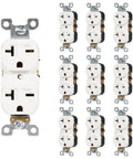 Heavy Duty 20 Amp 250 Volt NEMA 6-20 Duplex Receptacle White 10 Pack Industrial Grade Wall Outlet 2 Pole 3 Wire Fits Standard Boxes Gangs For Commercial And Industrial Use