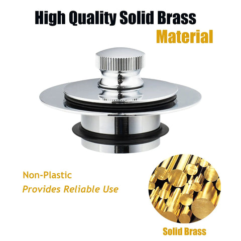 Universal Chrome Plated Lift And Turn Bath Drain Stopper And Cover No Fuss Replacement solid brass material