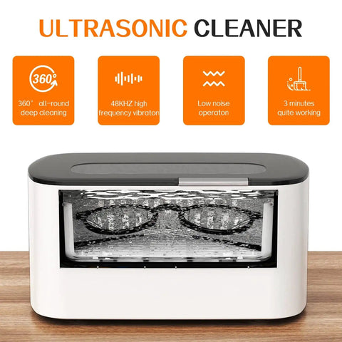 Ultrasonic Jewelry Cleaner 600ml Sonic Cleaner With Digital Timer showing glasses inside, demonstrating cleaning process.