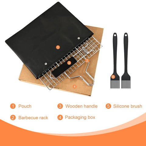 Foldable Stainless Steel Fish Grill Basket For Grillin Veggies Shrimp And Meat Portable BBQ Rack With Detachable Handle