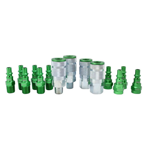 ColorFit A Style 14 Piece Coupler And Plug Kit 1 Quarter NPT Green All In One Durable Steel with color coded quick disconnect fittings