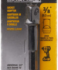 Impact Ready Hex Shank Socket Adapter 1/4 To 3/8 Inch Quick Change packaged on display card