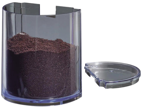 Home Barista Ready Burr Coffee Grinder With 12 Grind Settings And 8 Oz Capacity, clear grounds container with lid removed