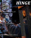 Four Pack Six Inch Matte Black Piano Hinges Built Tough With 304 Stainless Steel for easy installation on cabinets.