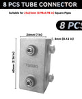 Boss Grade 25Mm Square Tube Connectors 8 Piece Set, aluminum alloy, 26mm joint, designed for DIY frame building.