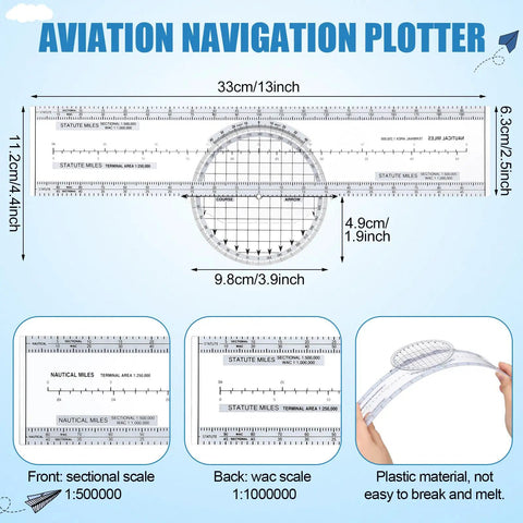 Aviation navigation plotter for All In One Pilot Kit For VFR Flight Planning With E6B Flight Computer.