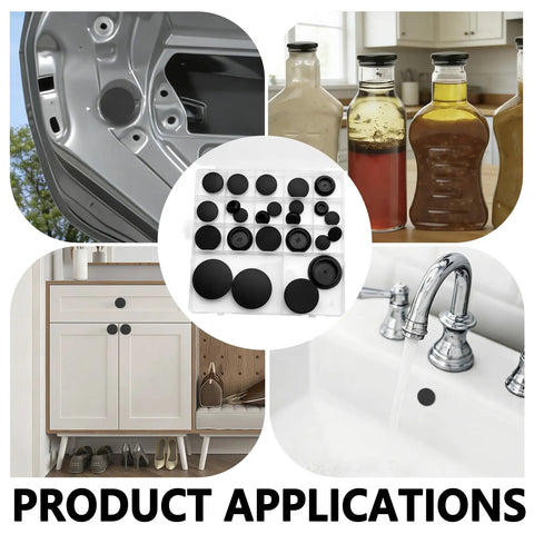 Get This Awesome 24 Piece Black Silicone Rubber Hole Plug Assortment Kit with Secure Box For sealing pipes and machinery holes perfectly. Five practical sizes including five eighths inch to one and half inch make this durable set perfect for any tough. black silicone hole plug assortment for pipes, cabinets and sinks