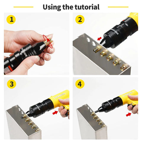 Step-by-step guide using Pneumatic Rivet Nut Gun With Self Locking Heads And Quick Change Mandrels In One Quarter Inch Five Sixteenths Inch And Three Eighths Inch Sizes Industrial Grade Adjustable Speed Air Rivnut Tool For Fast Durable Installations