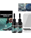 Premium Windshield Crack Repair Kit For Quick Glass Fix, DIY Friendly With High Transparency Resin, 2 Pack and tools shown