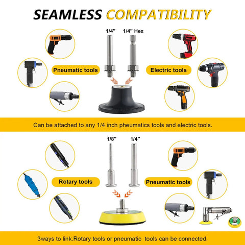 245 Piece 2 Inch Wet And Dry Sanding Discs Kit compatibility with electric and pneumatic tools shown