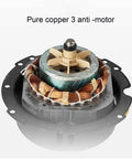 Heavy Duty Misting Pedestal Fan Delivers Badass Cooling Flow With Three Speed Levels For Gyms Workshops Or Grow Rooms Sweeps Hot Air Away Runs Dead Quiet Through The Work Week motor showing pure copper construction.