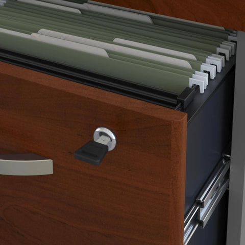 Open drawer of Series C 3 Drawer Rolling File Cabinet In Hansen Cherry Fully Assembled Under Desk Storage With Wheels