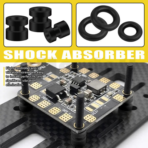 Image of 24Pcs Anti Vibration Standoffs Kit for Flight Controller with M2 and M3 screws, rubber dampers, O rings shown on a circuit board.