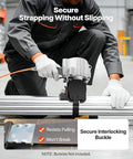 Heavy Duty Pneumatic Steel Strapping Machine With Separate Tensioner And Sealer For 0.8-1.2mm Thickness Metal Bands in use with pipes.