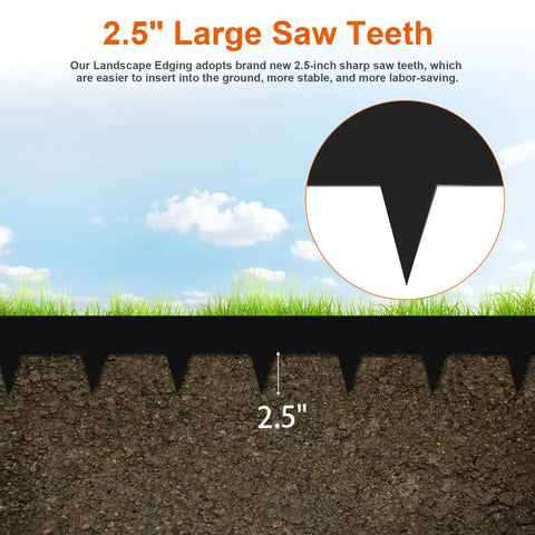 Illustration of 4.5 Inch Galvanized Steel Landscape Edging Kit showing 2.5 inch saw teeth design for easy installation