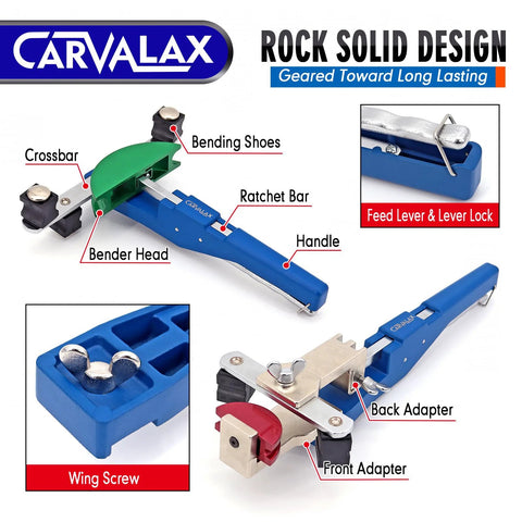 CAVALAX 90° ratcheting tube bender kit with blue handle and seven color-coded aluminum bending heads