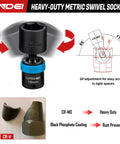 Image of 32-Piece Workhorse 1/4 Inch Drive Swivel Socket Set With 6 Point CR-MO Wobble Sockets diagram and swivel feature details.