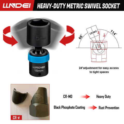Image of 32-Piece Workhorse 1/4 Inch Drive Swivel Socket Set With 6 Point CR-MO Wobble Sockets diagram and swivel feature details.