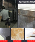 Man applying high temperature baking paint on metal surface, showcasing brushed finish, rust resistance, and easy-to-clean property.