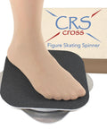 CRS Cross Figure Skating Spinner training aid; 8-inch metal spin trainer with black foam pad, foot on pad.