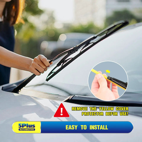 Heavy Duty Traditional Metal Windshield Wiper Blades Two Pack 22 Inch J Hook installation showing protective cover removal.