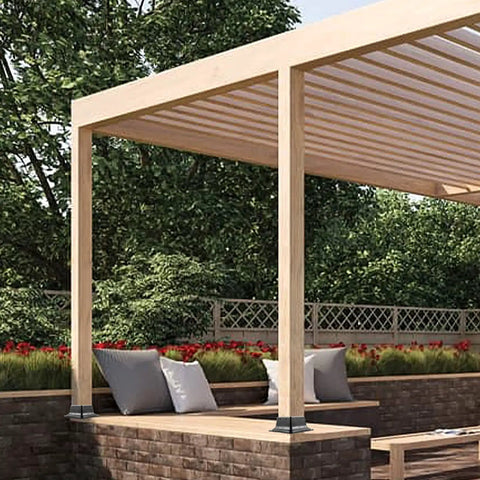 Pergola with Built Tough 4x4 Post Base Bracket Set 10 Pack for Wood Posts Internal 3.6 x 3.6 Inches Powder Coated Steel visible