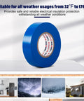 Pro Grade Blue Electrical Tape Waterproof For Insulation And Color Coding Ideal For Home And Industrial Electrical Repairs Up To Six Hundred Volts Three Quarters Inch Wide Sixty Feet Long Per Roll Two Rolls