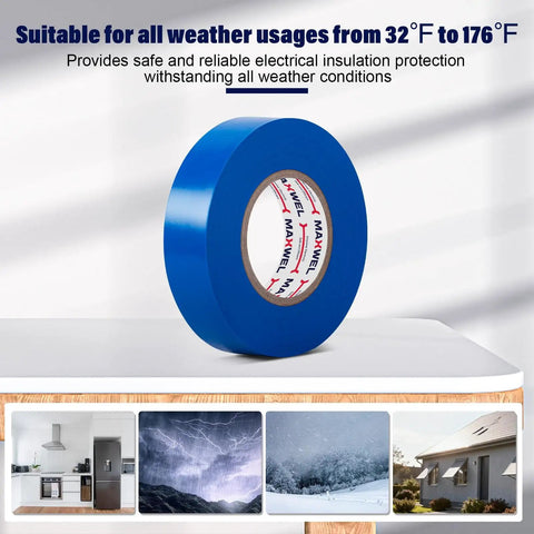 Pro Grade Blue Electrical Tape Waterproof For Insulation And Color Coding Ideal For Home And Industrial Electrical Repairs Up To Six Hundred Volts Three Quarters Inch Wide Sixty Feet Long Per Roll Two Rolls