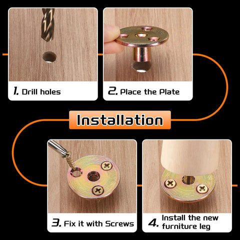 Installation steps for Four Pack M8 Thread Tee Nuts Crafted From Heavy Duty Zinc Plated Steel Hella Sturdy Round Hole Inserts with screws.