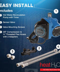Image of Hot Water Recirculation System with Programmable Timer, including pump, sensor valve, flex hoses, and mounting screws.