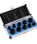 10 Piece Nut Remover Set For Impact Drivers, 9-19mm Nut Extractor Sockets in open case, heavy-duty 40Cr steel, black oxide finish