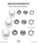 Measurements of pearl snap ring fastener components for Snap Fastener Setting Tool For Prong Snap Rings 9-12 mm Pearl Snap Ring Button Setter No Brainer Install For Leather Denim And Crafts Snaps Sold Separately Instruction Guide Included.