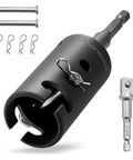 Convert Your Drill Into a Trailer Jack Operator With This One Inch Trailer Jack Drill Adapter Includes Two Half Inch Socket Adapters Heavy Duty CrMo Steel Replaces Manual Jack Handle And Speeds Up Adjustments No Sweat - front view of adapter with accessories