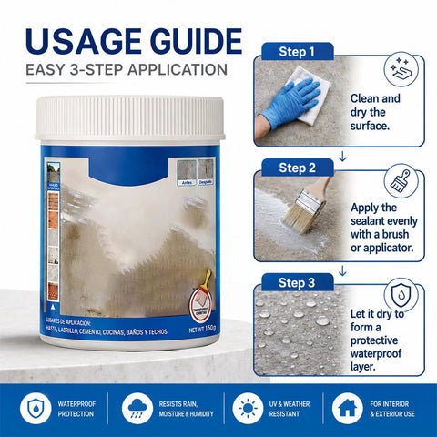 Usage guide for Knock Out Pesky Roof Drips With This Clear Multi Surface Waterproof Sealant for Exterior Walls, Interior Tiles, and Joints.