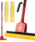 Commercial Sponge Mop With Stainless Steel Extendable Handle And Two Compressed Cellulose Heads For Heavy Duty Home And Business Cleaning.
