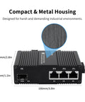 Industrial Gigabit Ethernet Switch Workhorse with 4 Ports 3X RJ45 10 100 1000 Mbps and 1 Gigabit SFP Slot, compact metal design