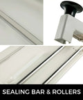 Close-up of sealing bar and rollers on Heavy Duty 18 Inch Shrink Wrap Sealer And I Bar Shrink Wrap Machine with 530W Heat Gun for PVC and POF Film.