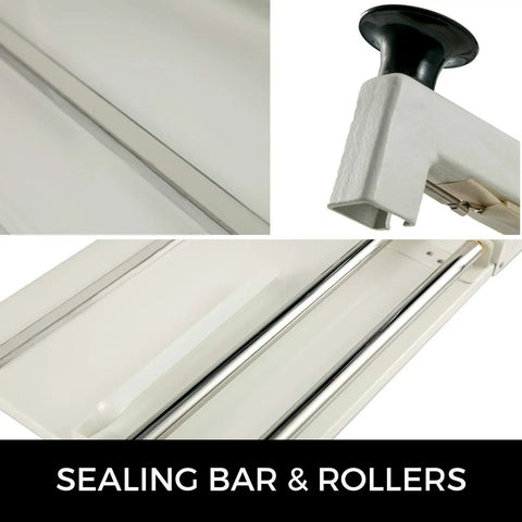 Close-up of sealing bar and rollers on 24 Inch I Bar Shrink Wrap Machine With 800W Sealer And Heat Gun, Heavy Duty for PVC and POF film.