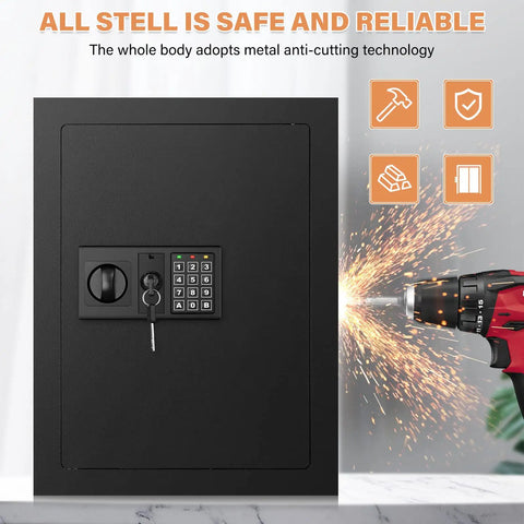 17.72 Inch Tall Fireproof Wall Safe Between Studs With Digital Keypad Hidden Safe For Guns Money Jewelry Passports Black