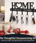 Wall Mounted Key Holder With Hooks Organizer Rack For Entryway Front Door Kitchen Hallway Garage And Mudroom Durable Black Iron Decor Stylish And Practical For Quick Key Drop And Everyday Use with 5 hooks and 'Home Sweet Home' design.