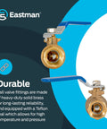 Eastman 3/4-in IPS brass ball valve plumbing fittings with blue lever handles; two valves shown.