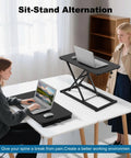 Height Adjustable Standing Desk Converter With 13 Point 3 By 23 Point 6 Inch Desktop For Home Office Keyboard Stand And Riser
